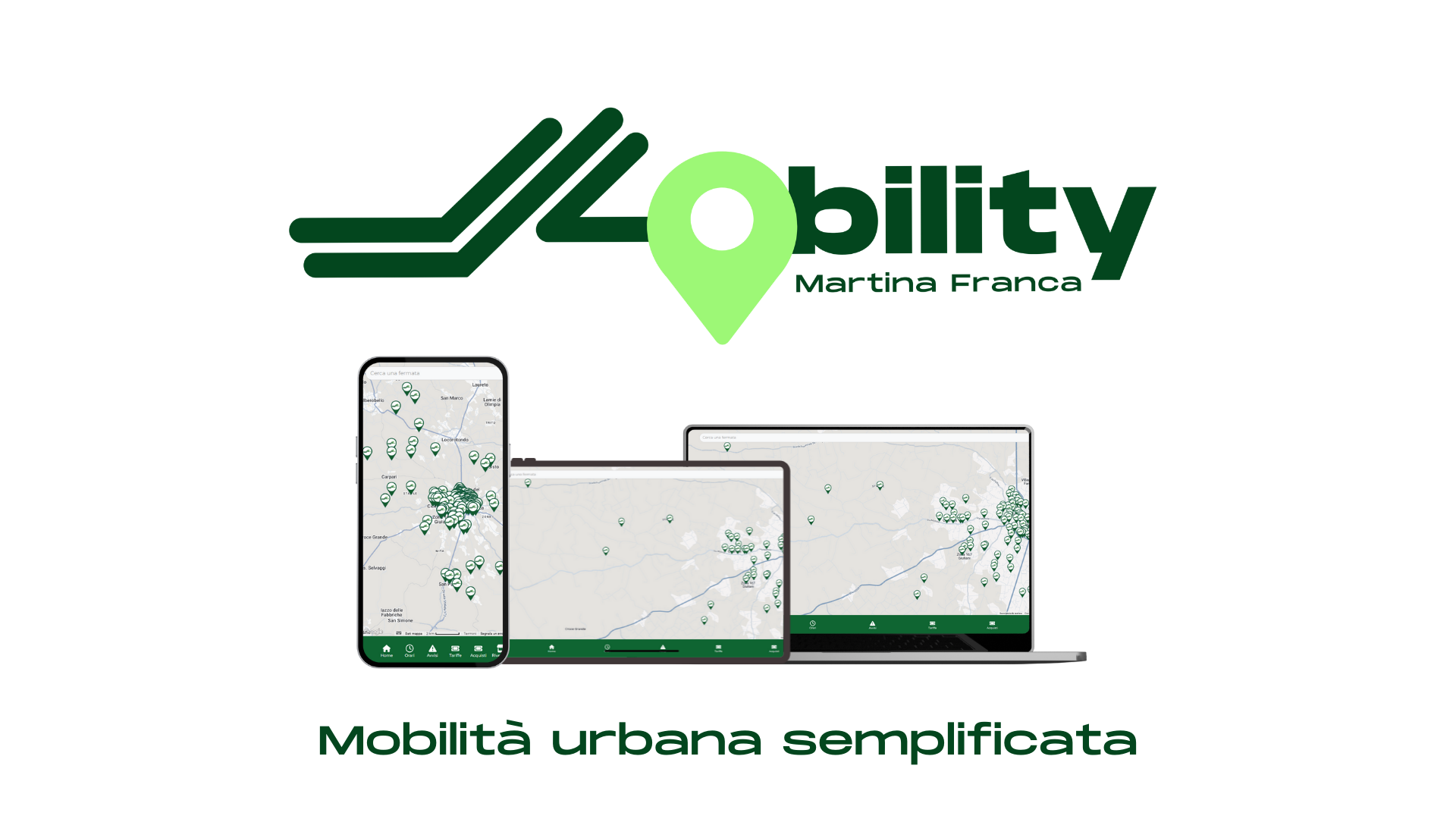 Mobilità urbana semplificata: logo, dispositivi e mappa di Martina Franca.